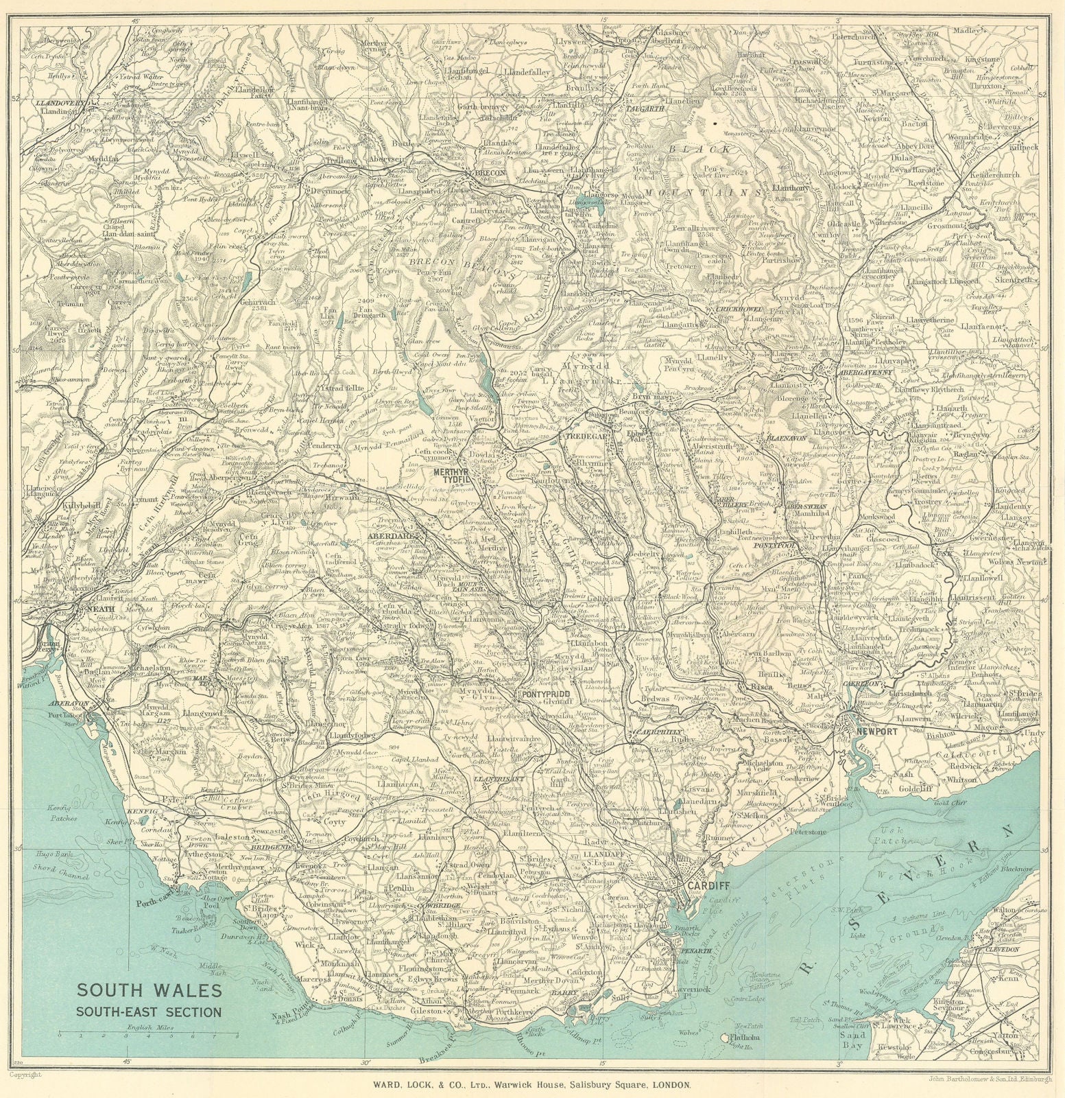 SOUTH WALES VALLEYS Cardiff Newport Neath Barry Bridgend Brecon Beacons 1936 map
